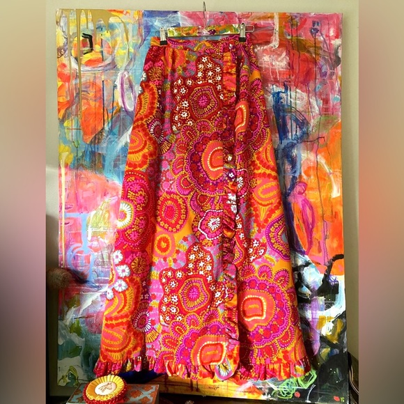 Rare Vintage ALICE of CALIFORNIA Vintage Floral 1960's MCM VIVID Maxi Skirt s/xs - Picture 1 of 9